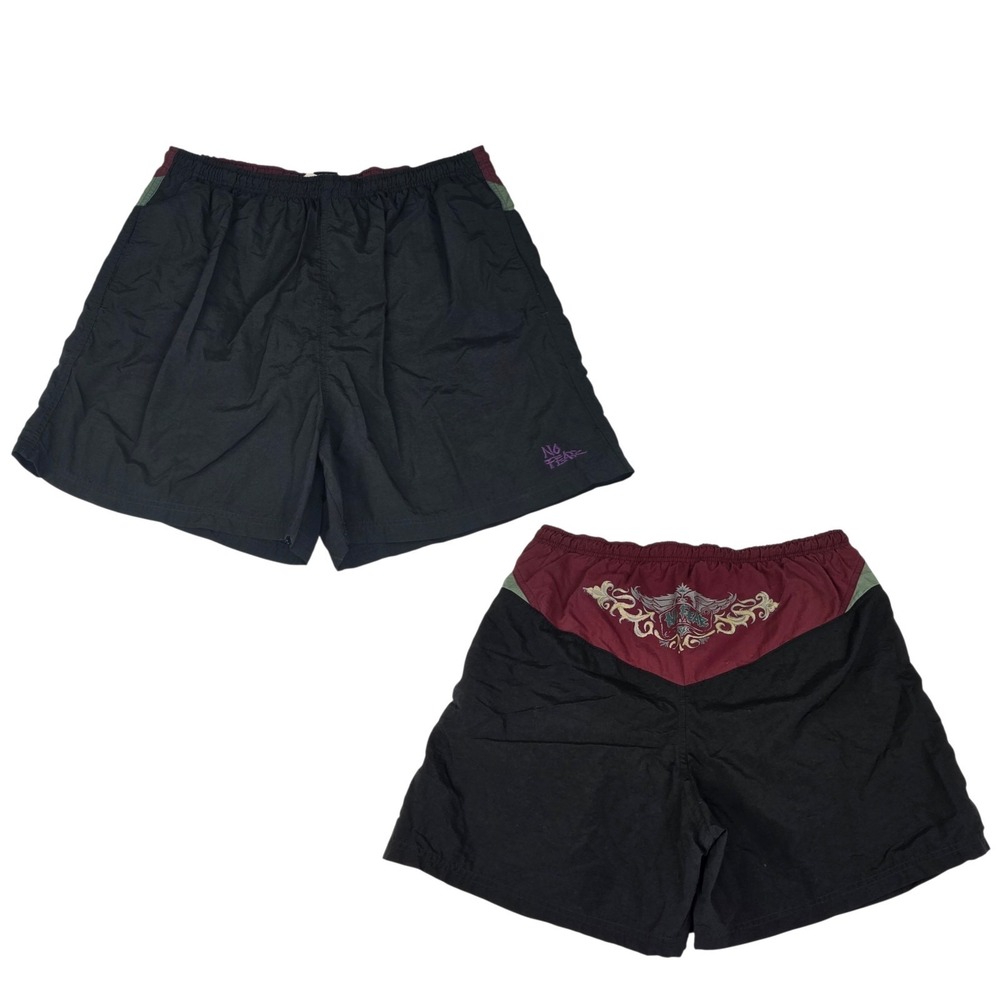 Vintage No Fear Board Shorts Swimming Trunks Black Large Mesh Lined Drawstring